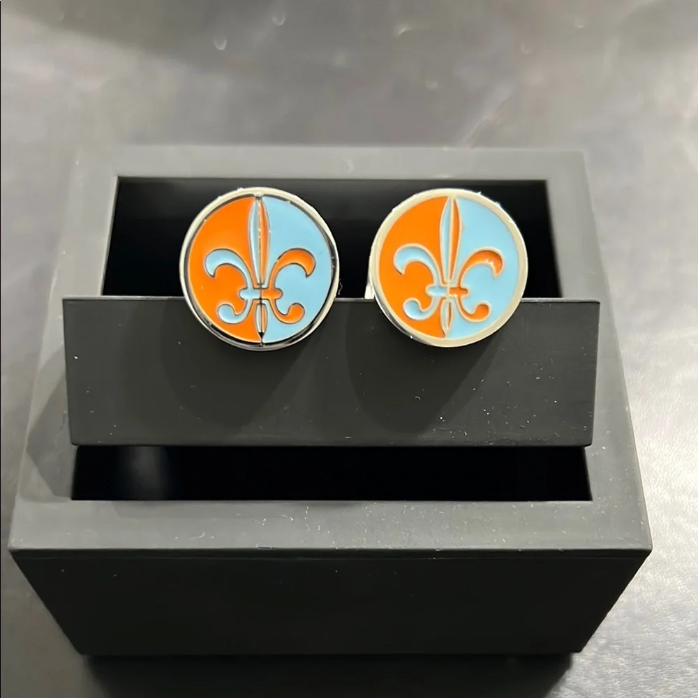 CUFF LINKS / New Orleans Knots -Vibrant Orange and Blue Metal